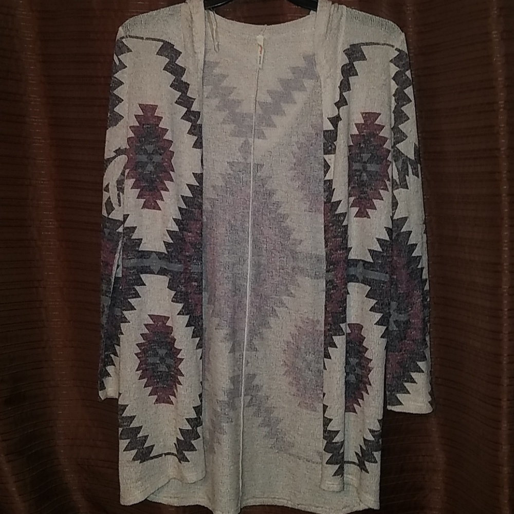 Hooded Aztec Open Front Cardigan Sweater